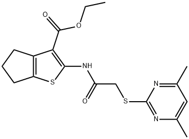 ethyl 2-(2-((4,6-dimethylpyrimidin-2-yl)thio)acetamido)-5,6-dihydro-4H-cyclopenta[b]thiophene-3-carboxylate 结构式