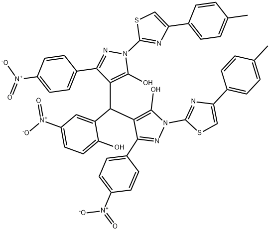 4,4'-[(2-hydroxy-5-nitrophenyl)methylene]bis[1-[4-(4-methylphenyl)-1,3-thiazol-2-yl]-3-(4-nitrophenyl)-1H-pyrazol-5-ol] Structure