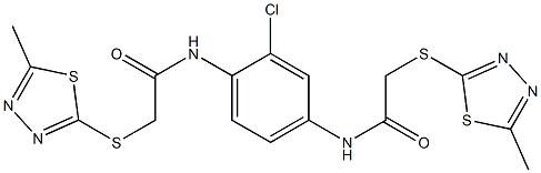 N,N'-(2-chlorobenzene-1,4-diyl)bis{2-[(5-methyl-1,3,4-thiadiazol-2-yl)sulfanyl]acetamide} 结构式