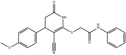 2-((3-cyano-4-(4-methoxyphenyl)-6-oxo-1,4,5,6-tetrahydropyridin-2-yl)thio)-N-phenylacetamide Struktur