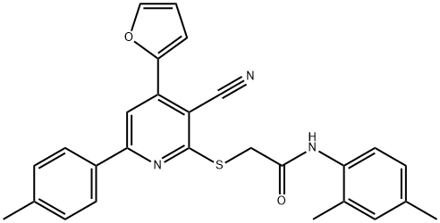 2-((3-cyano-4-(furan-2-yl)-6-(p-tolyl)pyridin-2-yl)thio)-N-(2,4-dimethylphenyl)acetamide 结构式