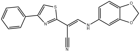 (E)-3-(benzo[d][1,3]dioxol-5-ylamino)-2-(4-phenylthiazol-2-yl)acrylonitrile Structure