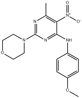 N-(4-methoxyphenyl)-6-methyl-2-morpholino-5-nitropyrimidin-4-amine 化学構造式