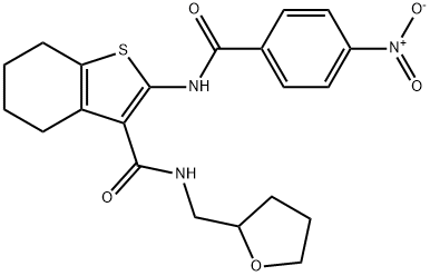 2-(4-nitrobenzamido)-N-((tetrahydrofuran-2-yl)methyl)-4,5,6,7-tetrahydrobenzo[b]thiophene-3-carboxamide Struktur
