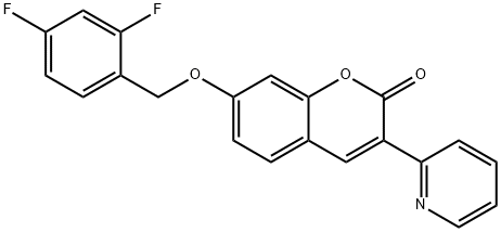 7-((2,4-difluorobenzyl)oxy)-3-(pyridin-2-yl)-2H-chromen-2-one 化学構造式