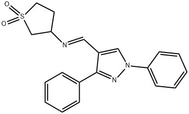 (E)-3-(((1,3-diphenyl-1H-pyrazol-4-yl)methylene)amino)tetrahydrothiophene 1,1-dioxide Struktur