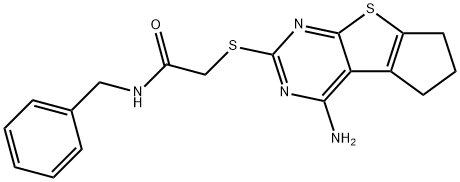 2-((4-amino-6,7-dihydro-5H-cyclopenta[4,5]thieno[2,3-d]pyrimidin-2-yl)thio)-N-benzylacetamide 结构式
