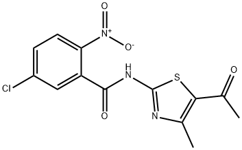 N-(5-acetyl-4-methylthiazol-2-yl)-5-chloro-2-nitrobenzamide 化学構造式
