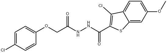 3-chloro-N'-[(4-chlorophenoxy)acetyl]-6-methoxy-1-benzothiophene-2-carbohydrazide Struktur