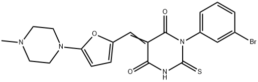 (5Z)-1-(3-bromophenyl)-5-{[5-(4-methylpiperazin-1-yl)furan-2-yl]methylidene}-2-thioxodihydropyrimidine-4,6(1H,5H)-dione 结构式