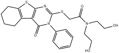 N,N-bis(2-hydroxyethyl)-2-((4-oxo-3-phenyl-3,4,5,6,7,8-hexahydrobenzo[4,5]thieno[2,3-d]pyrimidin-2-yl)thio)acetamide Structure