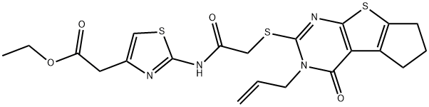 ethyl 2-(2-(2-((3-allyl-4-oxo-3,5,6,7-tetrahydro-4H-cyclopenta[4,5]thieno[2,3-d]pyrimidin-2-yl)thio)acetamido)thiazol-4-yl)acetate,488827-51-6,结构式