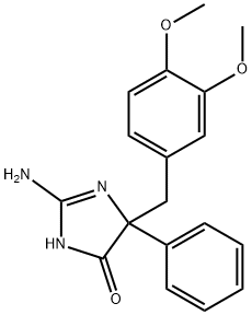 2-amino-5-[(3,4-dimethoxyphenyl)methyl]-5-phenyl-4,5-dihydro-1H-imidazol-4-one Struktur