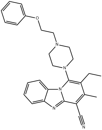2-ethyl-3-methyl-1-(4-(2-phenoxyethyl)piperazin-1-yl)benzo[4,5]imidazo[1,2-a]pyridine-4-carbonitrile 化学構造式
