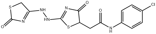 N-(4-chlorophenyl)-2-((E)-4-oxo-2-(((E)-2-oxothiazolidin-4-ylidene)hydrazono)thiazolidin-5-yl)acetamide,613219-23-1,结构式