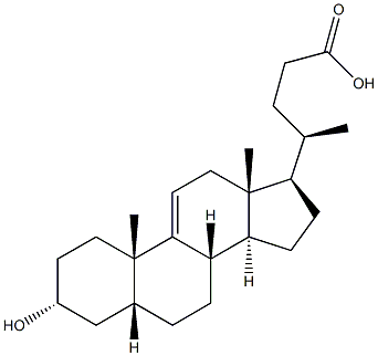 Chol-9(11)-en-24-oicacid, 3-hydroxy-, (3a,5b)- (9CI) 化学構造式