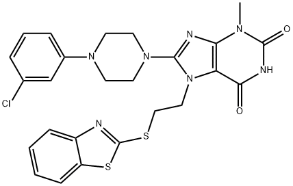 7-(2-(benzo[d]thiazol-2-ylthio)ethyl)-8-(4-(3-chlorophenyl)piperazin-1-yl)-3-methyl-3,7-dihydro-1H-purine-2,6-dione Struktur