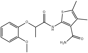 2-[2-(2-methoxyphenoxy)propanoylamino]-4,5-dimethylthiophene-3-carboxamide Struktur