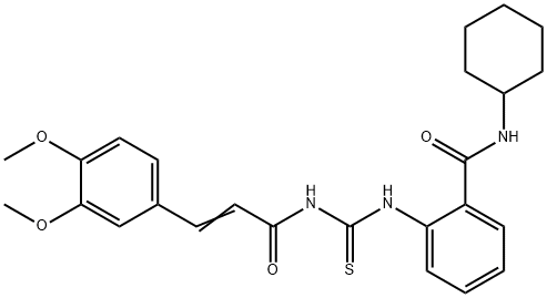 N-cyclohexyl-2-[({[3-(3,4-dimethoxyphenyl)acryloyl]amino}carbonothioyl)amino]benzamide 化学構造式