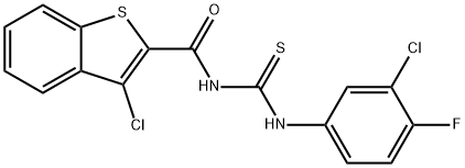 3-chloro-N-{[(3-chloro-4-fluorophenyl)amino]carbonothioyl}-1-benzothiophene-2-carboxamide Struktur