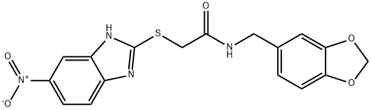 N-(1,3-benzodioxol-5-ylmethyl)-2-[(5-nitro-1H-benzimidazol-2-yl)sulfanyl]acetamide,827012-02-2,结构式