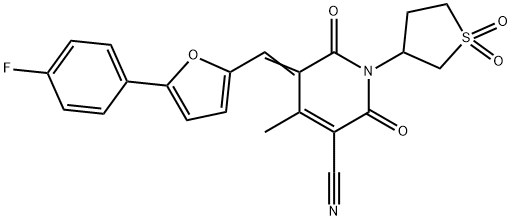 (5Z)-1-(1,1-dioxothiolan-3-yl)-5-[[5-(4-fluorophenyl)furan-2-yl]methylidene]-4-methyl-2,6-dioxopyridine-3-carbonitrile 结构式