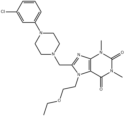 8-((4-(3-chlorophenyl)piperazin-1-yl)methyl)-7-(2-ethoxyethyl)-1,3-dimethyl-3,7-dihydro-1H-purine-2,6-dione Struktur