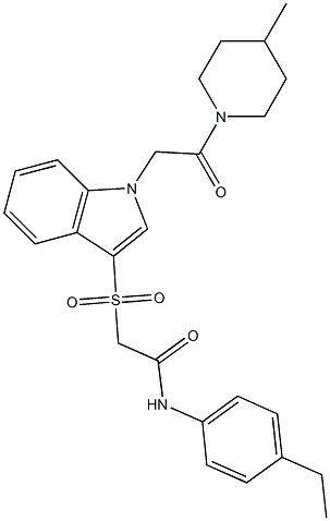 N-(4-ethylphenyl)-2-[1-[2-(4-methylpiperidin-1-yl)-2-oxoethyl]indol-3-yl]sulfonylacetamide 结构式