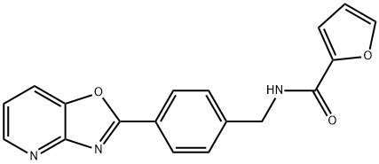 N-[[4-([1,3]oxazolo[4,5-b]pyridin-2-yl)phenyl]methyl]furan-2-carboxamide 化学構造式