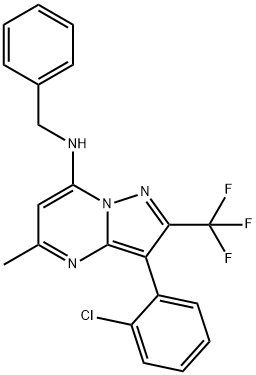 N-benzyl-3-(2-chlorophenyl)-5-methyl-2-(trifluoromethyl)pyrazolo[1,5-a]pyrimidin-7-amine 化学構造式