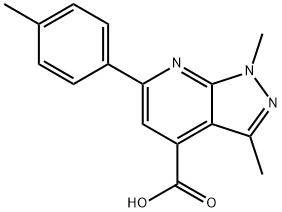 1,3-二甲基-6-(4-甲基苯基)-1H-吡唑并[3,4-B]吡啶-4-羧酸, 937598-72-6, 结构式