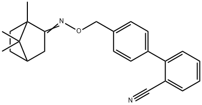 4-[({[(2Z)-1,7,7-trimethylbicyclo[2.2.1]heptan-2-ylidene]amino}oxy)methyl]-[1,1-biphenyl]-2-carbonitrile Struktur