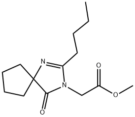 methyl 2-{2-butyl-4-oxo-1,3-diazaspiro[4.4]non-1-en-3-yl}acetate Struktur