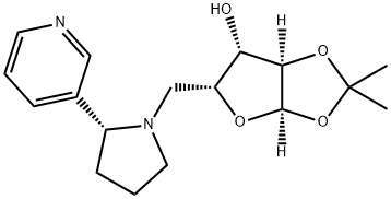 (3aR,5R,6S,6aR)-2,2-dimethyl-5-{[(2R)-2-(pyridin-3-yl)pyrrolidin-1-yl]methyl}-tetrahydro-2H-furo[2,3-d][1,3]dioxol-6-ol 化学構造式