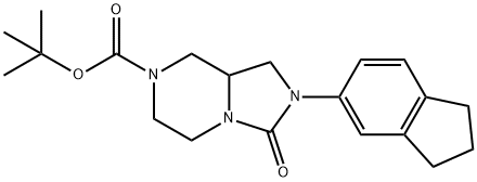 Imidazo[1,5-a]pyrazine-7(1H)-carboxylic acid, 2-(2,3-dihydro-1H-inden-5-yl)hexahydro-3-oxo-, 1,1-dimethylethyl ester Struktur