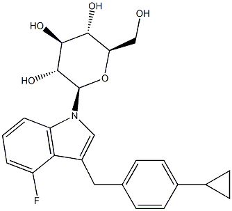 (2R,3R,4S,5S,6R)-2-[3-[(4-cyclopropylphenyl)methyl]-4-fluoroindol-1-yl]-6-(hydroxymethyl)oxane-3,4,5-triol 化学構造式