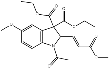 diethyl (E)-1-acetyl-5-methoxy-2-(3-methoxy-3-oxoprop-1-en-1-yl)indoline-3,3-dicarboxylate 化学構造式