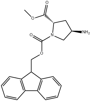 1,2-Pyrrolidinedicarboxylic acid, 4-amino-, 1-(9H-fluoren-9-ylmethyl) 2-methyl ester, (2S,4R)- Struktur