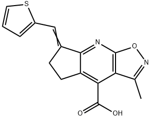 3-Methyl-7-thiophen-2-ylmethylene-6,7-dihydro-5H-cyclopenta[b]isoxazolo[4,5-e]pyridine-4-carboxylic acid Structure
