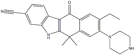 9-ethyl-6,6-dimethyl-11-oxo-8-(piperazin-1-yl)-6,11-dihydro-5H-benzo[b]carbazole-3-carbonitrile,1256584-54-9,结构式