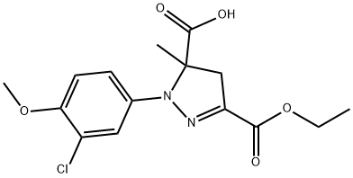 1-(3-chloro-4-methoxyphenyl)-3-(ethoxycarbonyl)-5-methyl-4,5-dihydro-1H-pyrazole-5-carboxylic acid Struktur