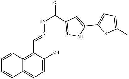 (E)-N-((2-hydroxynaphthalen-1-yl)methylene)-3-(5-methylthiophen-2-yl)-1H-pyrazole-5-carbohydrazide 结构式