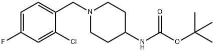 TERT-ブチル 1-(2-クロロ-4-フルオロベンジル)ピペリジン-4-イルカルバメート 化学構造式