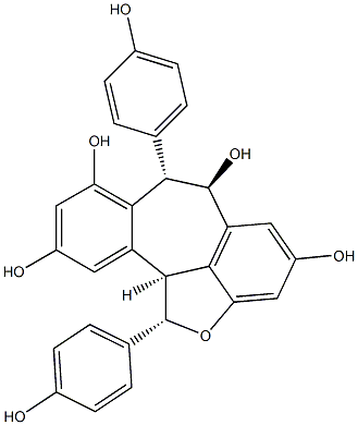 Benzo[6,7]cyclohepta[1,2,3-cd]benzofuran-4,6,8,10-tetrol,1,6,7,11b-tetrahydro-1,7-bis(4-hydroxyphenyl)-, (1S,6R,7S,11bS)- 化学構造式