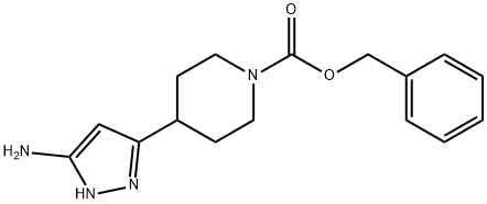 1-Piperidinecarboxylic acid, 4-(5-amino-1H-pyrazol-3-yl)-, phenylmethyl ester 化学構造式