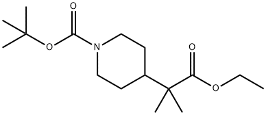 4-(1-乙氧基-2-甲基-1-氧代丙烷-2-基)哌啶-1-羧酸叔丁酯 结构式