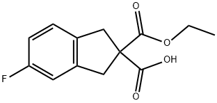 2-(エトキシカルボニル)-5-フルオロ-2,3-ジヒドロ-1H-インデン-2-カルボン酸 化学構造式