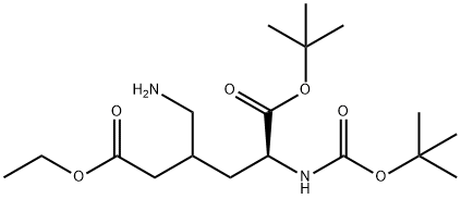 tert-butyl (1S)-1-(tert-butoxycarbonyl)-4-(ethoxycarbonyl)-3-(aminomethyl)butylcarbamate Struktur