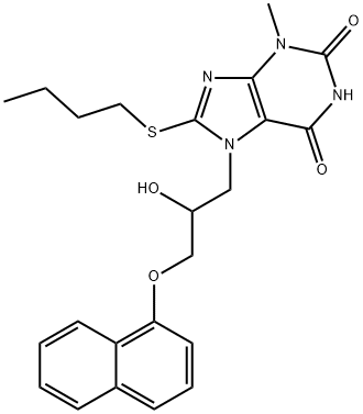 8-(butylthio)-7-(2-hydroxy-3-(naphthalen-1-yloxy)propyl)-3-methyl-3,7-dihydro-1H-purine-2,6-dione Struktur