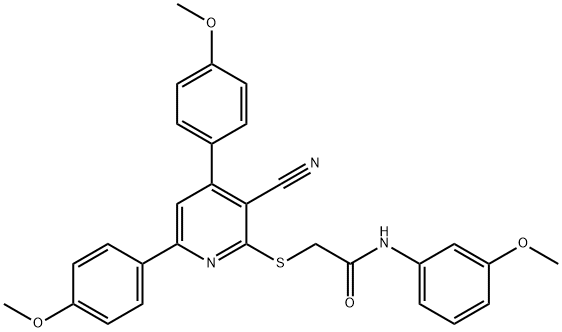 2-{[3-cyano-4,6-bis(4-methoxyphenyl)pyridin-2-yl]sulfanyl}-N-(3-methoxyphenyl)acetamide,328277-05-0,结构式